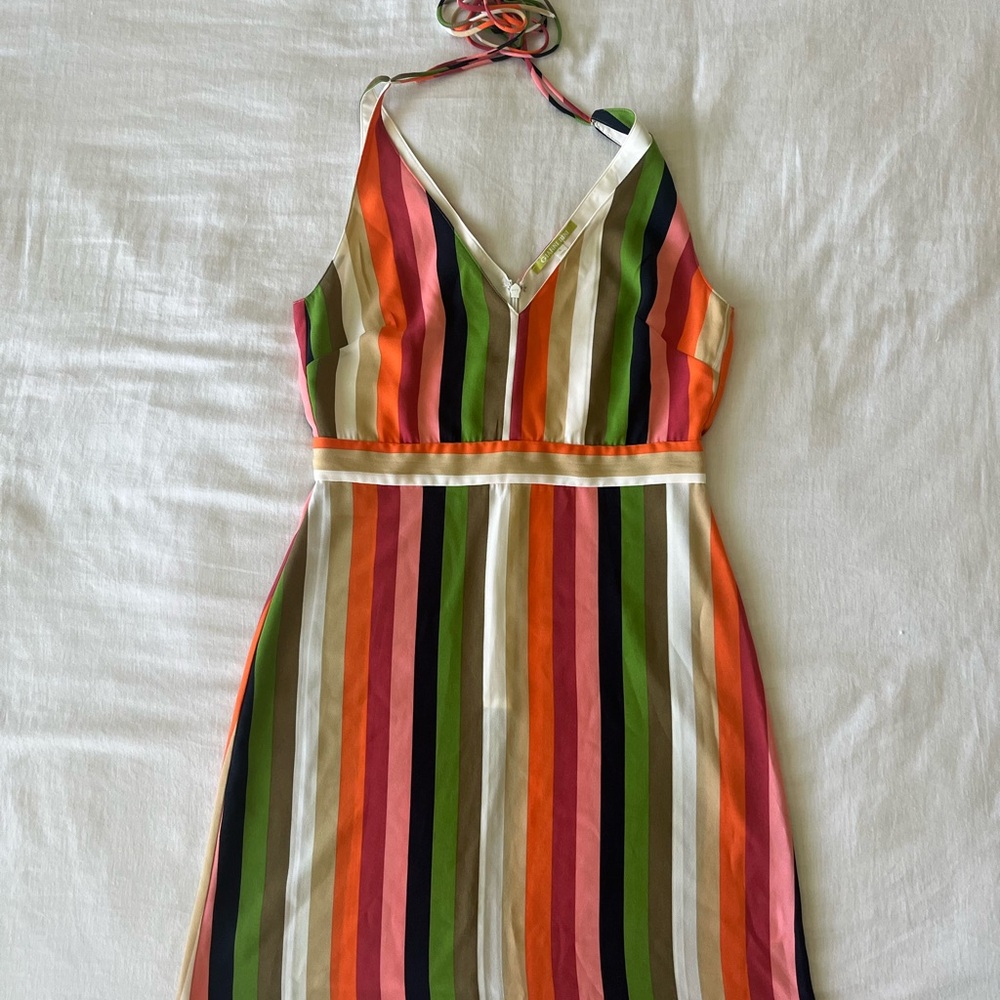 Gianni Bini Danielle A-Line Sleeveless Vertical Stripe Crepe Dress